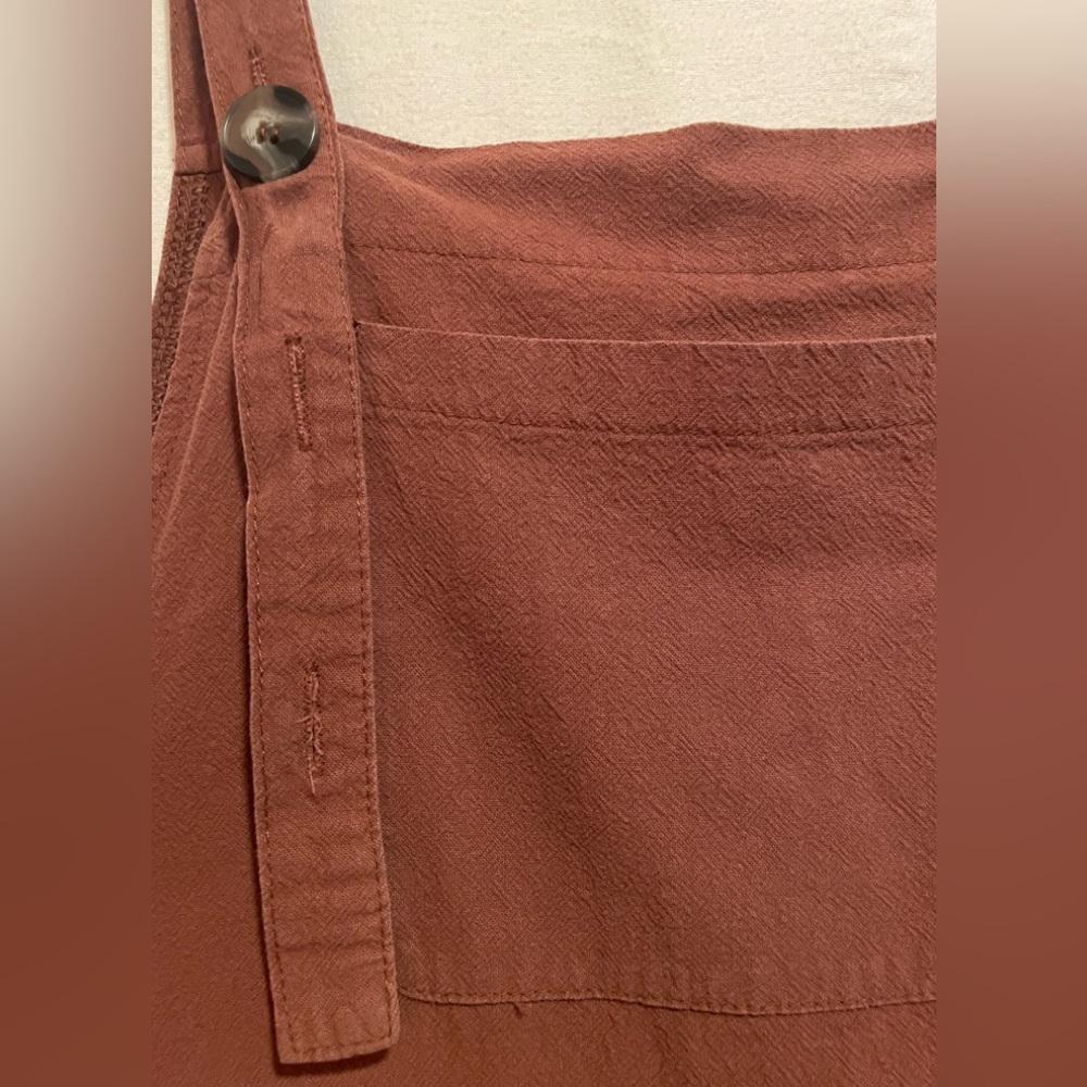 Rust Brown Linen Blend Overalls with Pockets - Picture 2 of 7